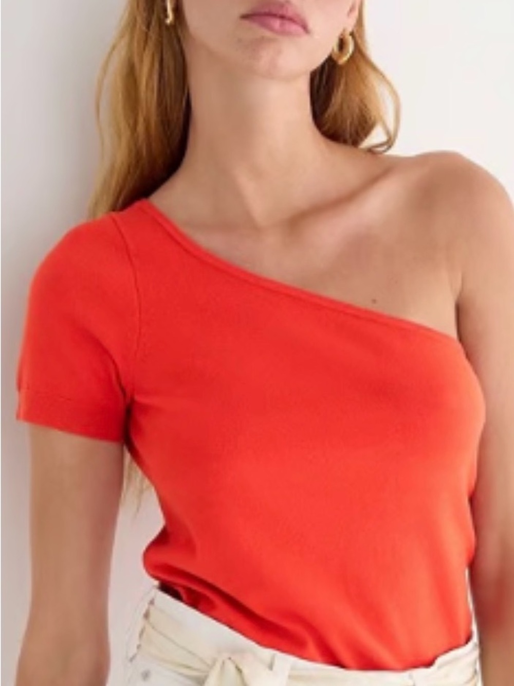 NWT J. Crew One-Shoulder Stretch Red Knit Top Sweater Size M
